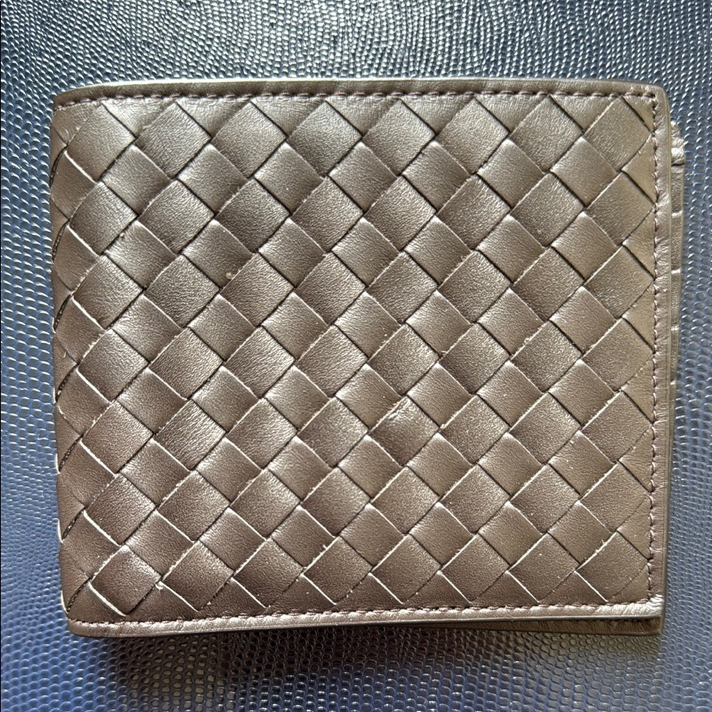Bottega Veneta Taupe Woven Leather Wallet